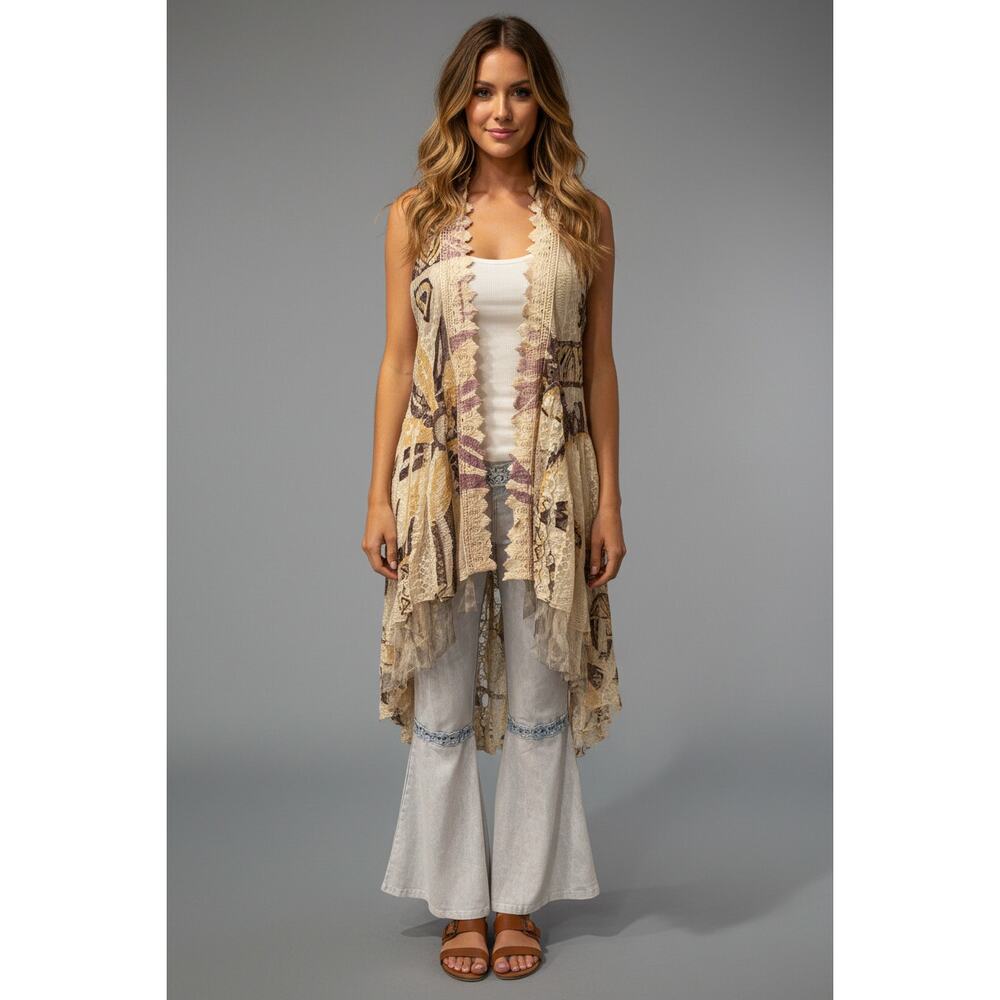 Origami Hi-Lo Lace Natural Flower Vest Small
